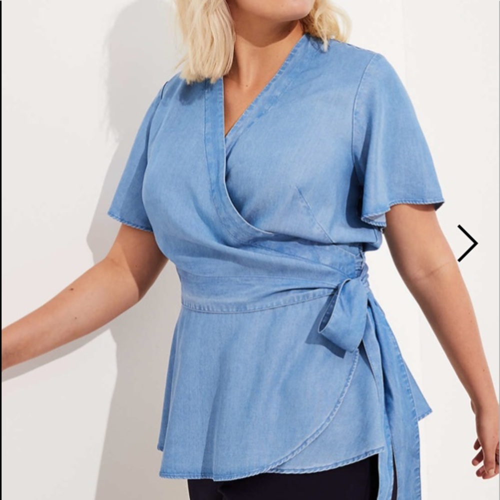 Flutter sleeve chambray peplum top